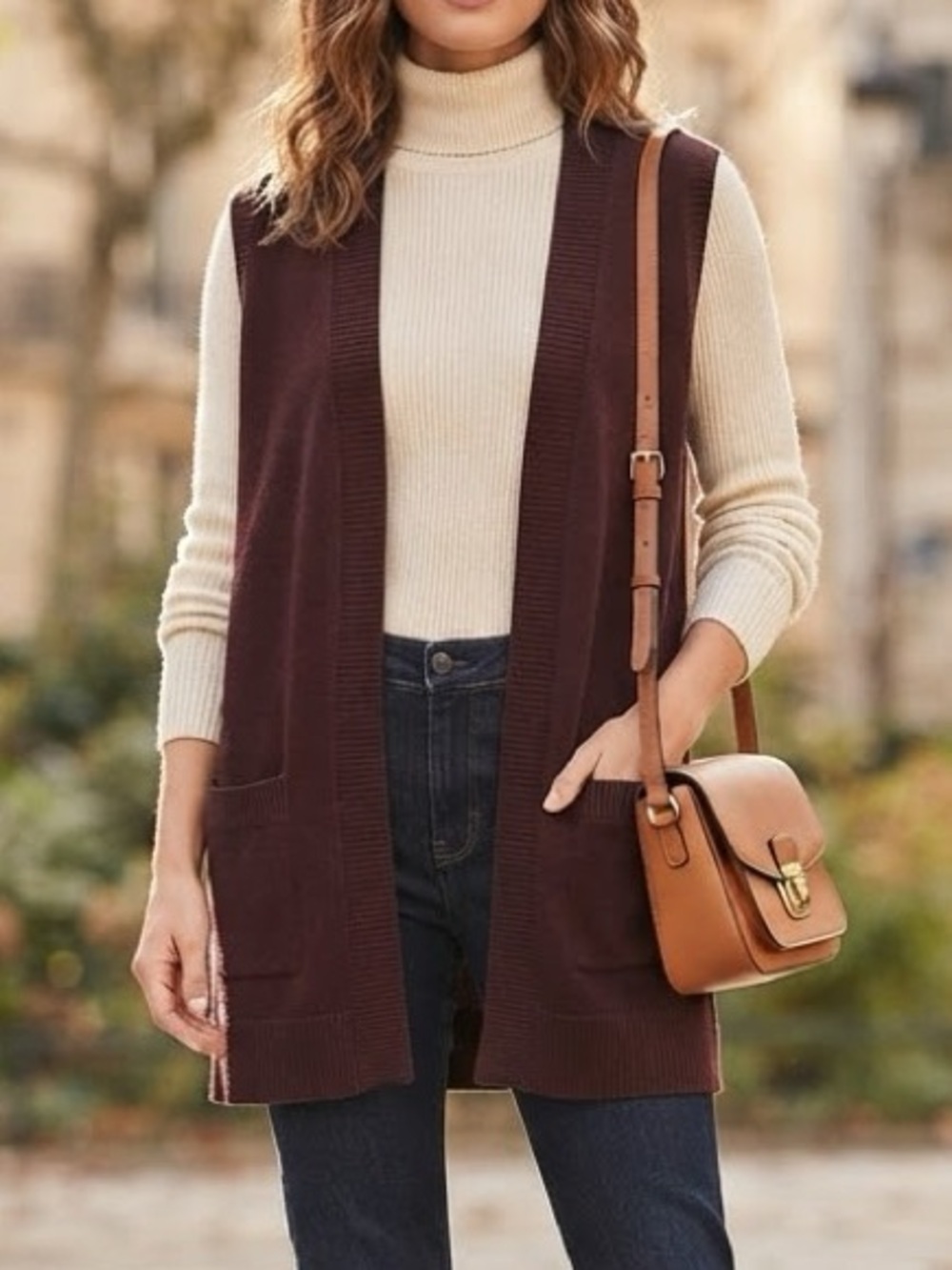 NWT Croft & Barrow Sz XL Espresso Brown Long Duster Knit Cardigan Sweater Vest
